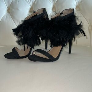 EXPRESS Black Suede Feather Heels Size 8